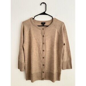 Talbots Pure Merino Wool Knit Button Up Cardigan Sweater Women M Tan Career New